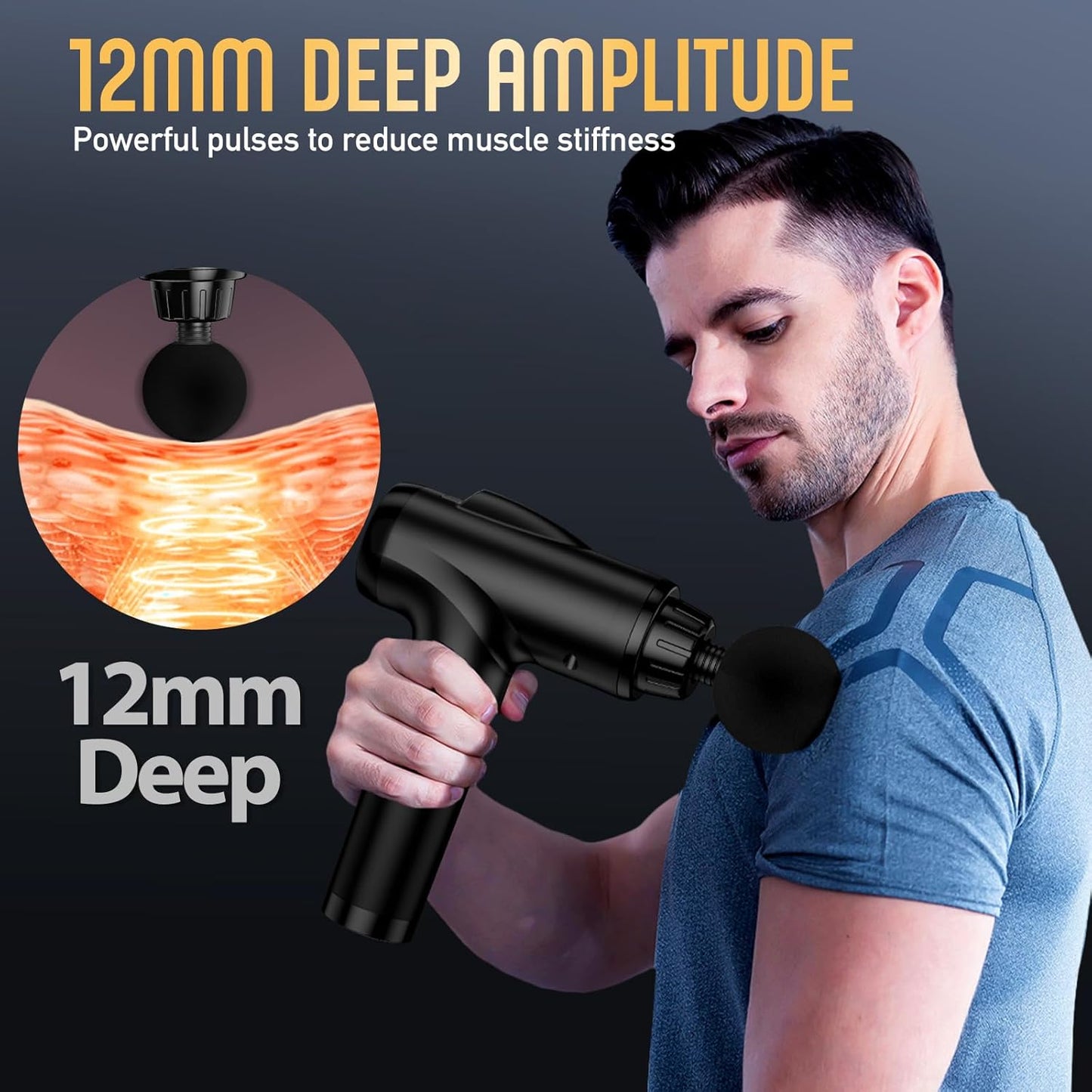 Powerful Deep Tissue Massage Gun - Handheld Electric Muscle Massager with 30 Speeds & 9 Attachments for Ultimate Pain Relief - Sleek Black Design