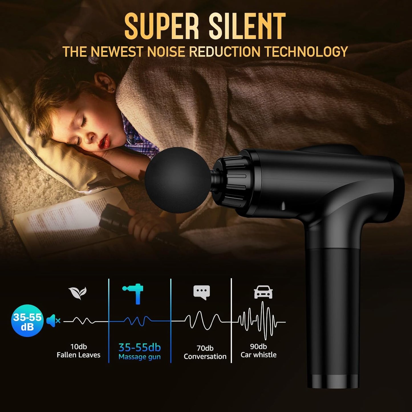 Powerful Deep Tissue Massage Gun - Handheld Electric Muscle Massager with 30 Speeds & 9 Attachments for Ultimate Pain Relief - Sleek Black Design