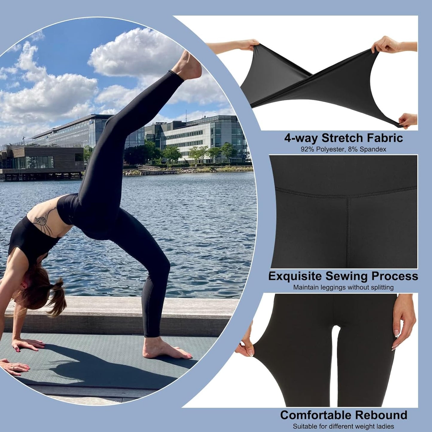 3 Packs Leggings with Pockets for Women, Soft High Waisted Tummy Control Workout Yoga Pants