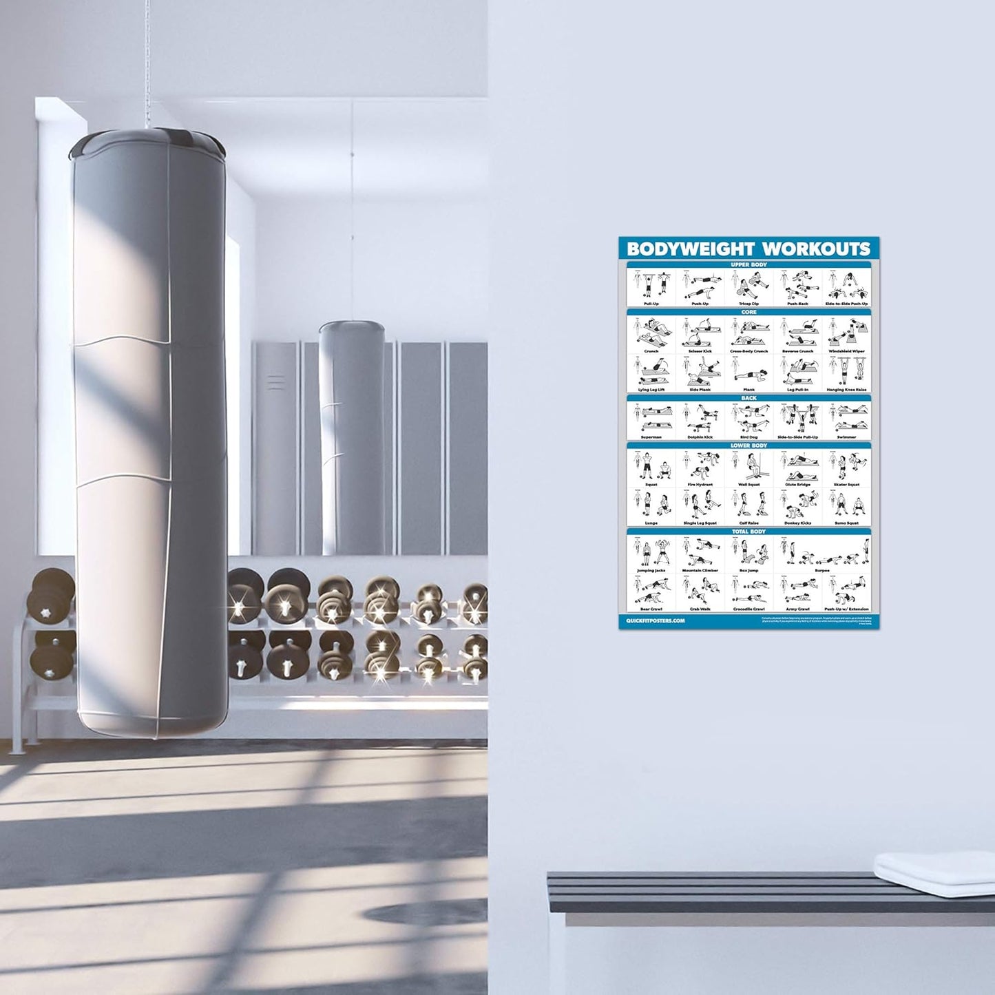 Ultimate 3-Pack Workout Posters: Dumbbell Exercises, Bodyweight Routines & Stretching Guide - 18" X 24" Laminated Charts